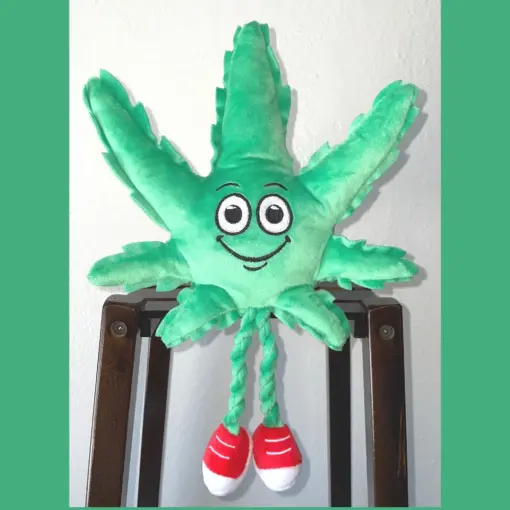 My Name is MJ, Cute Stuffed Parody Marijuana Leaf Dog Toy, Funny Squeaky Weed Toy, Cool Plush Novelty 420 Gift for Puppies & Small, Medium & Large Breeds, for Fetch & a Photo Prop, Shelf-Sitter - Image 9